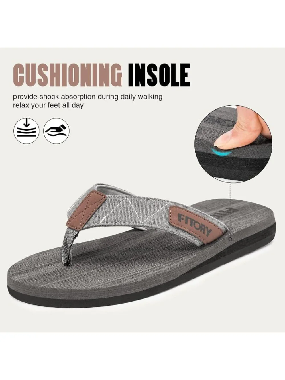 Men's Grey Flat Thongs Solid Comfort Split Toe Rubber Flip Flop Slipper Shoes